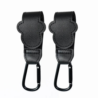 Brown PU leather stroller hook for hanging bags, parenting travel solution