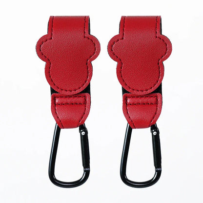 Gray PU leather stroller clip to organize baby essentials and diaper bags