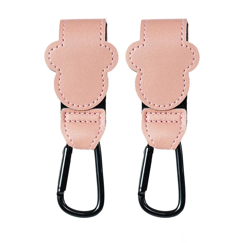 Blue PU leather stroller hook clip for pram, convenient travel accessory