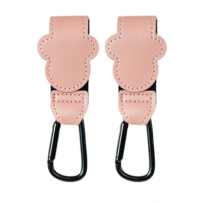 Blue PU leather stroller hook clip for pram, convenient travel accessory
