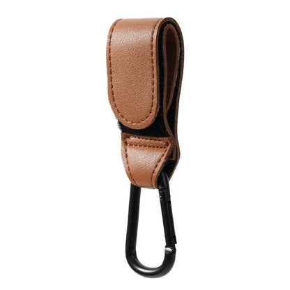 Green PU leather stroller hook, perfect for diaper bags and shopping
