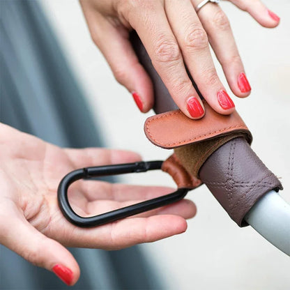 Durable PU leather stroller clip to organize baby essentials and diaper bags