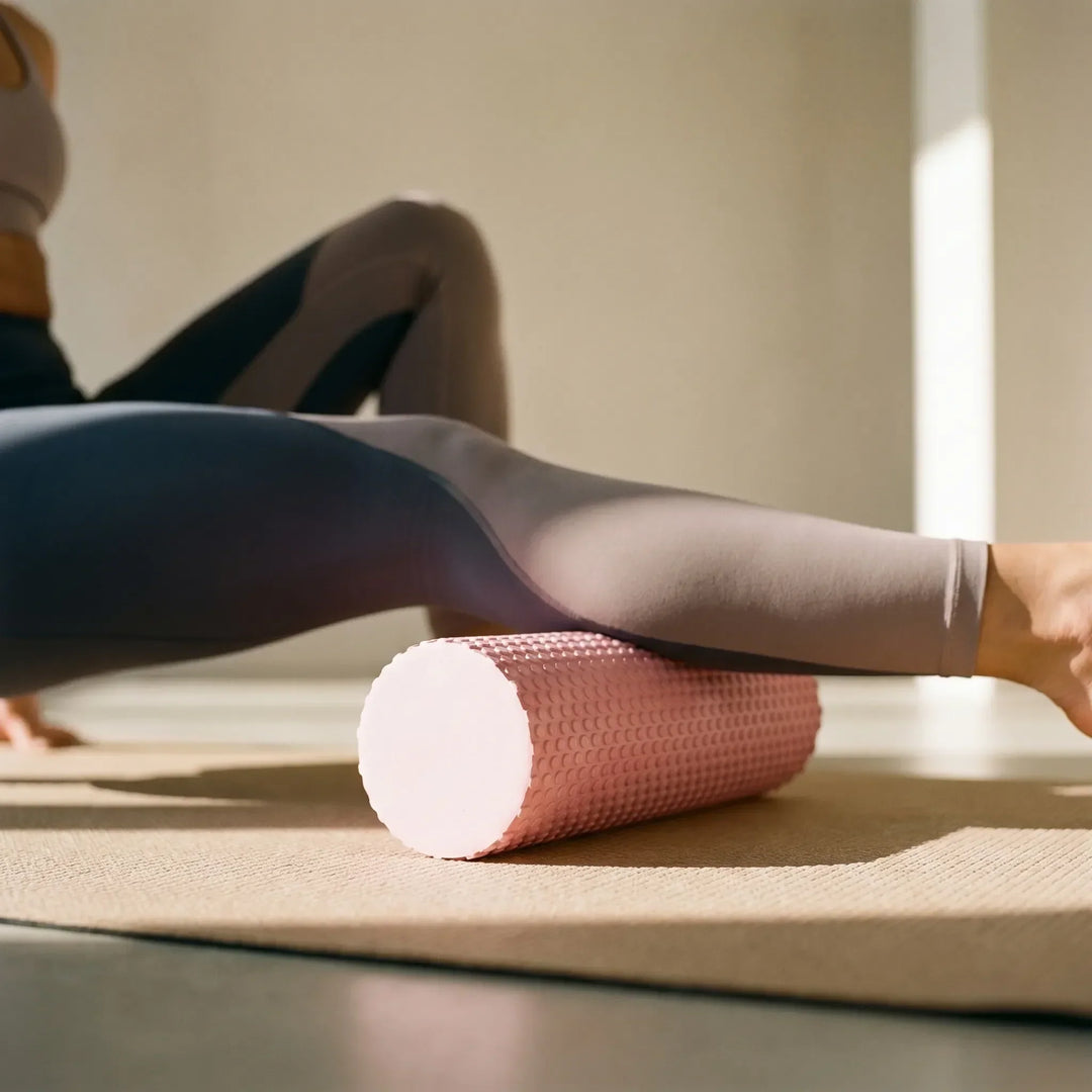 Purple high-density foam roller for deep tissue muscle relief, perfect for workout recovery & massage.