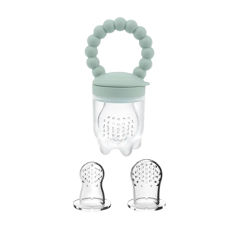 Instructional image of how to assemble a baby fruit feeder pacifier with fruit