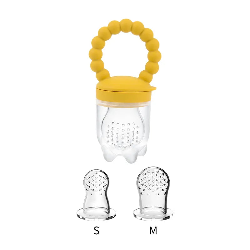 Ergonomic baby fruit feeder pacifier, designed for small hands during infant feeding