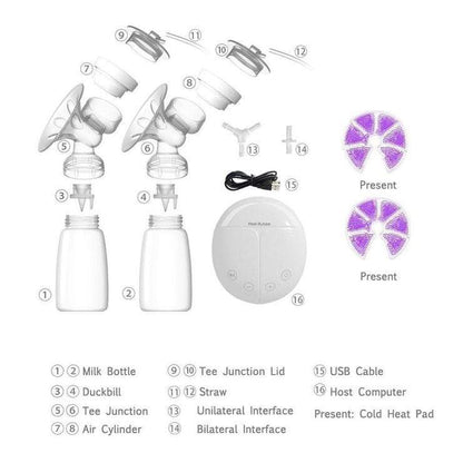 Quiet electric breast pump kit for new moms, including pump motor, tubing, and bottles for effective milk expression.