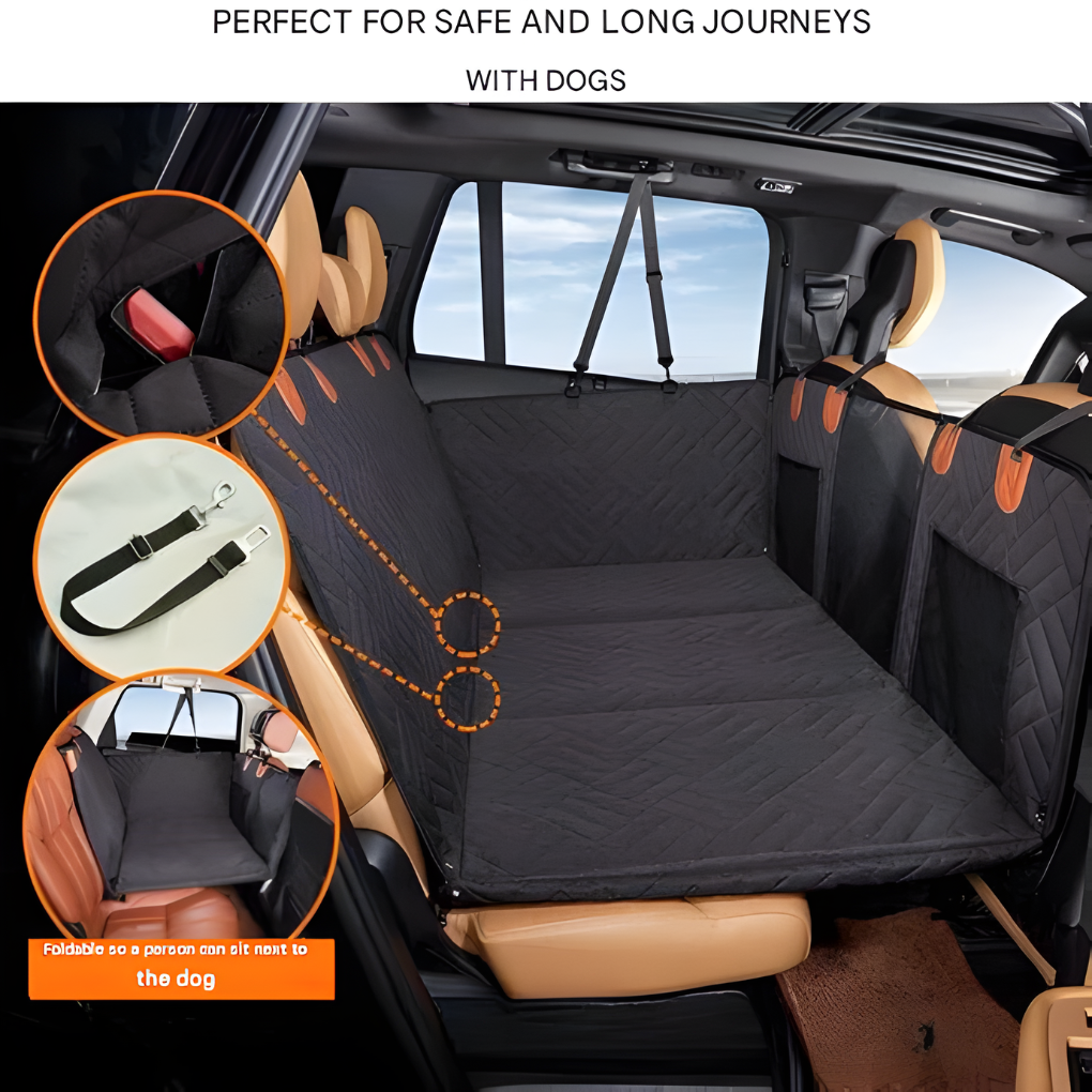 Unisex dog car seat extender, quilted, ensures pet safety & comfort on road trips.