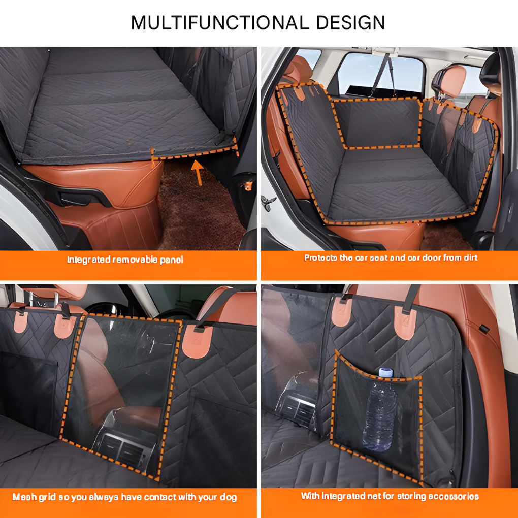 Dog safety car seat extender, quilted for comfort, perfect pet travel accessory.
