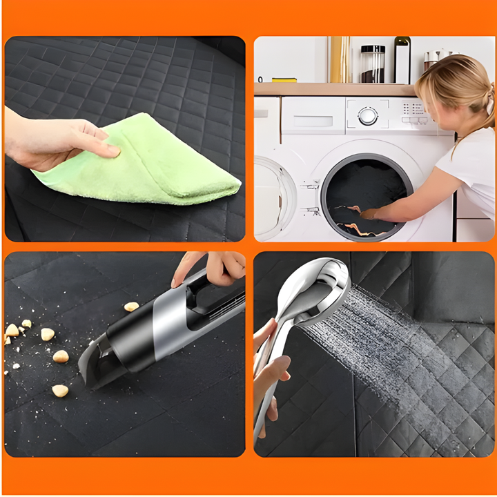 Quilted pet car seat extender for dogs, turning the backseat into a comfortable & secure platform.