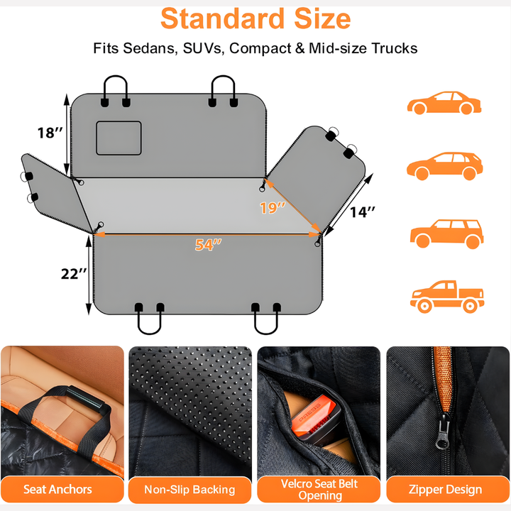 Durable dog travel gear: Quilted pet car seat hammock offers superior protection for your vehicle's interior.
