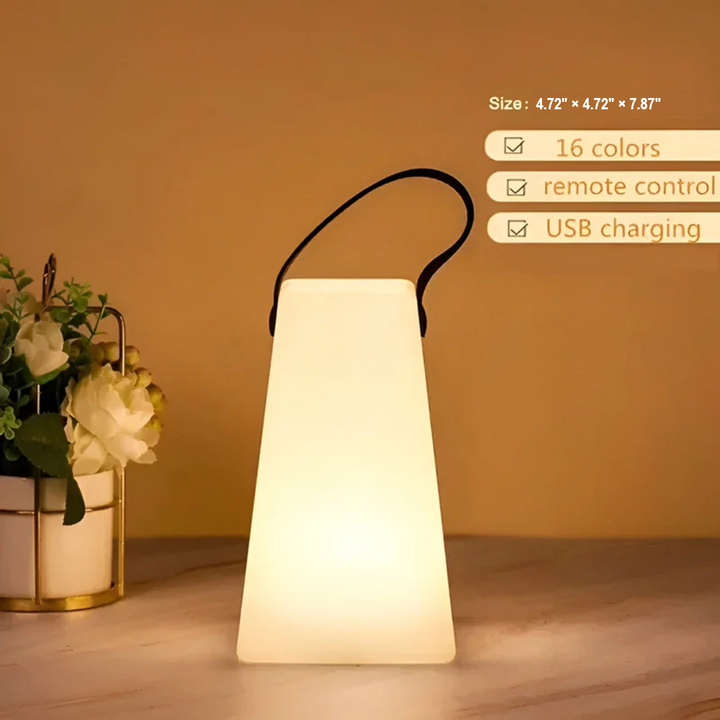 Versatile RadianceFlex wireless LED lamp; portable, waterproof, & rechargeable for tabletop use.
