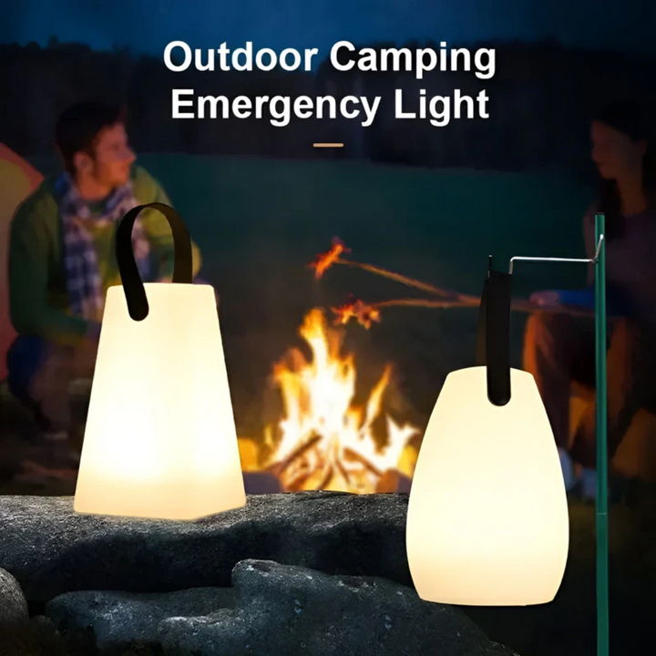 Wireless LED table lamp, RadianceFlex, offering portable, waterproof light for home or patio.