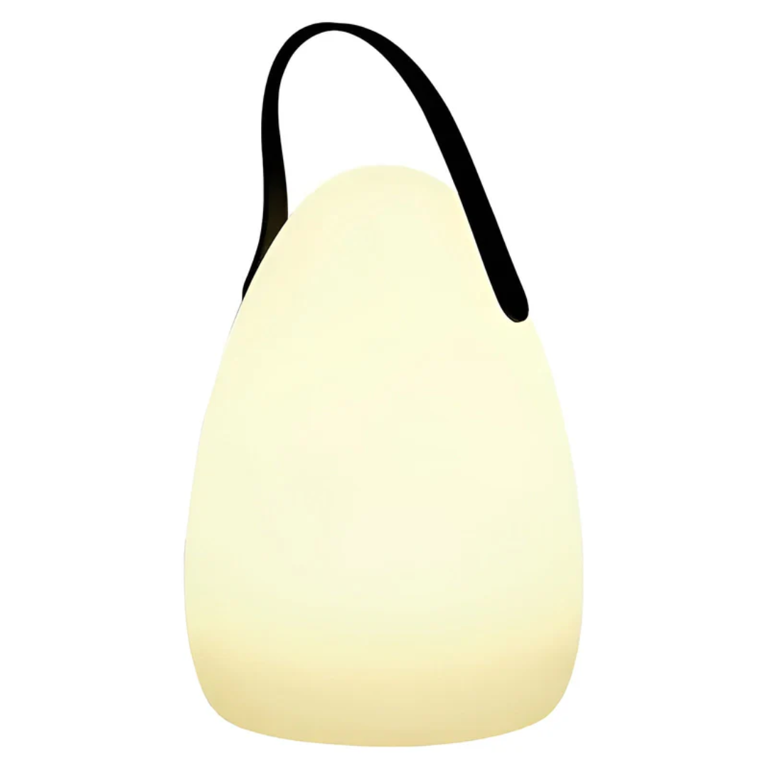 Ambiance-setting portable table lamp, RadianceFlex, with wireless & waterproof LED lighting.
