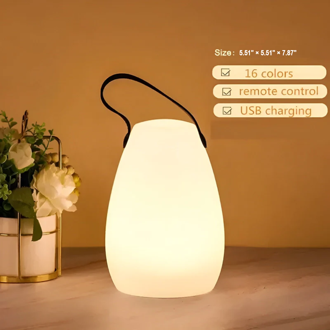 Portable outdoor LED table lamp, waterproof and wireless RadianceFlex, enhancing your decor.