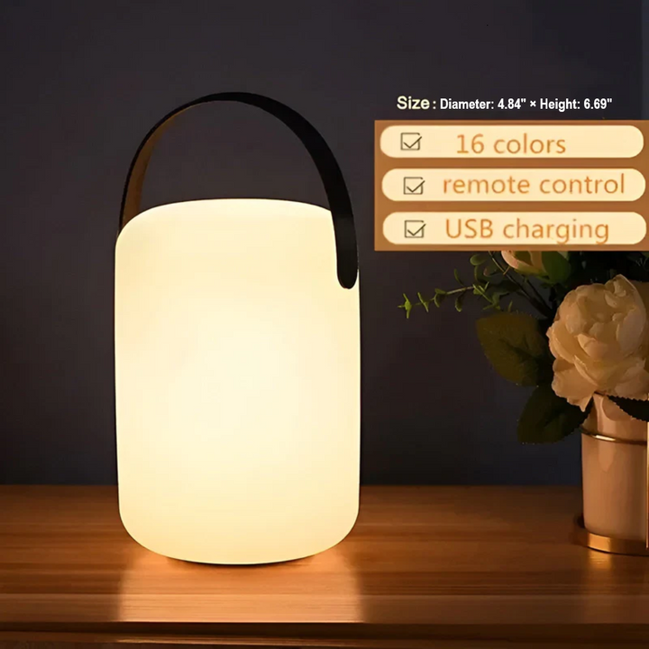 Indoor & outdoor modern table lamp, RadianceFlex, featuring waterproof wireless LED light.