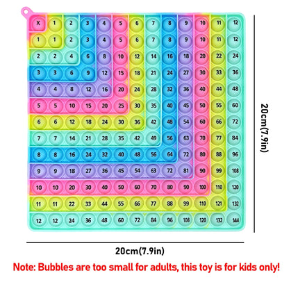 Close-up of a colorful rainbow fidget popper board, ideal for kids' math learning