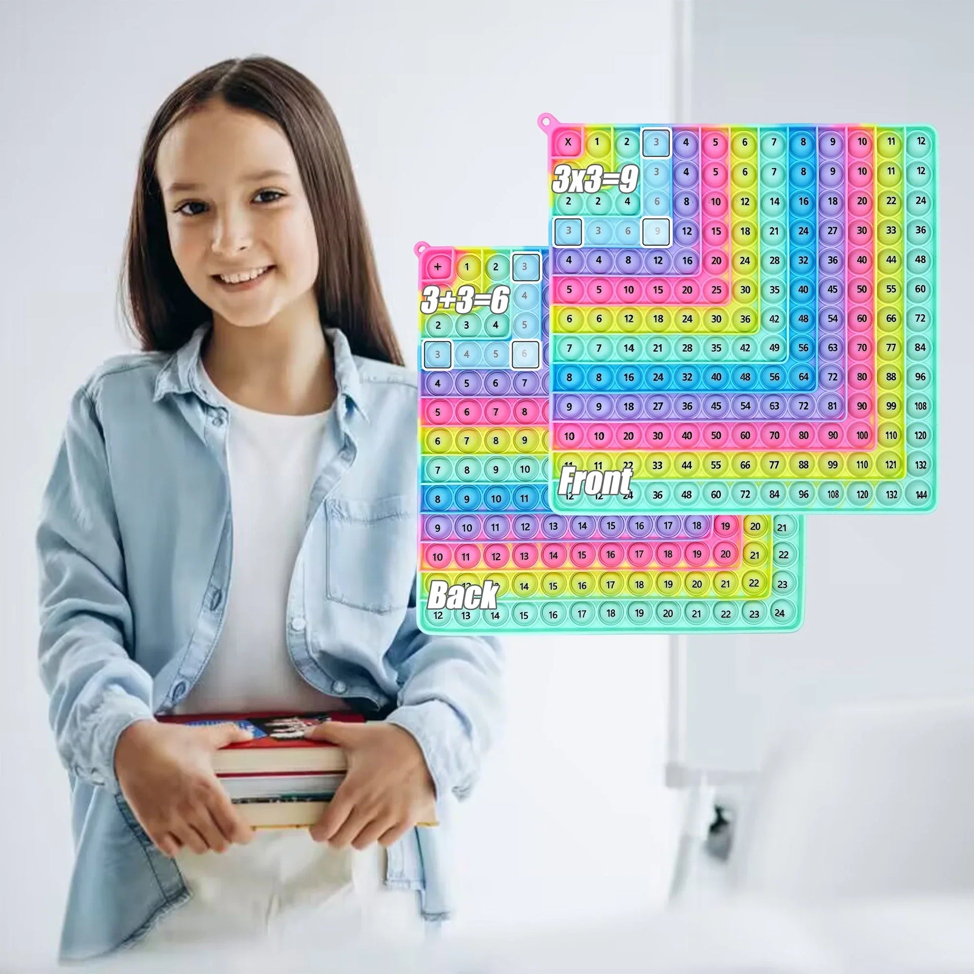Educational kids' board game: a rainbow math fidget popper for fun learning & play