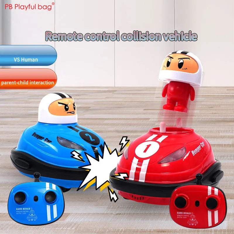 Kids laughing while playing with red and blue RC Bumper Battle Cars, perfect for family game night