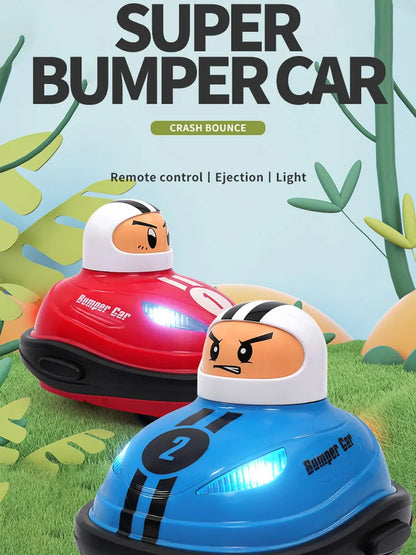 Two RC Bumper Battle Cars colliding, showcasing the fun and interactive nature of these kids' toys