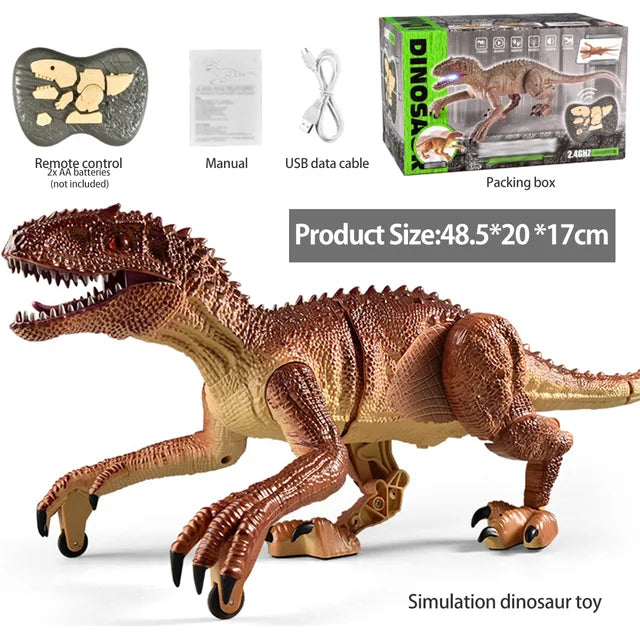 Red RC dinosaur toy with remote control, perfect gift for kids, engaging prehistoric fun.