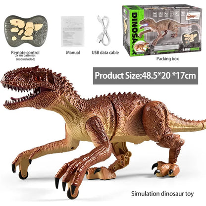 Red RC dinosaur toy with remote control, perfect gift for kids, engaging prehistoric fun.