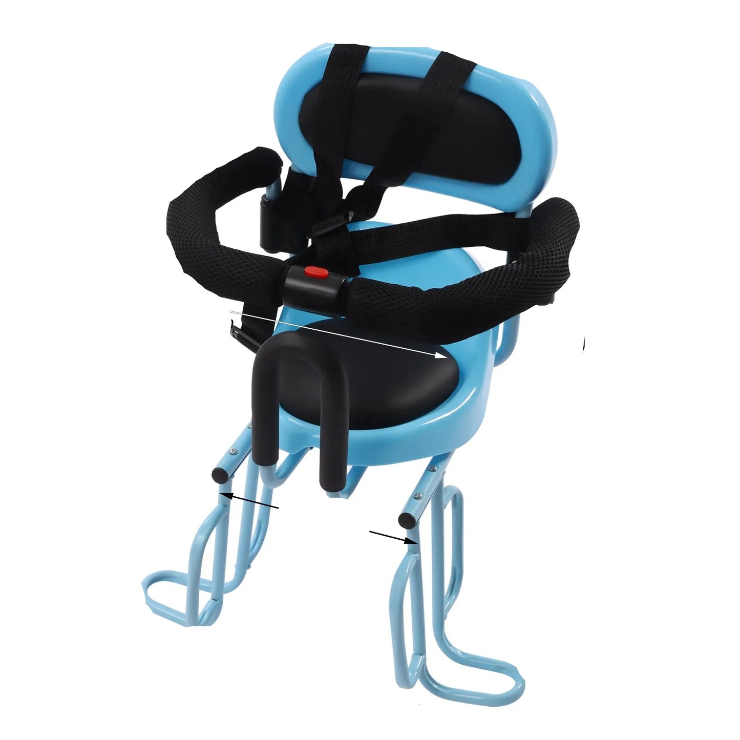 Bicycle accessory: rear mounted child bike seat with high backrest and protective footrests for young passengers.