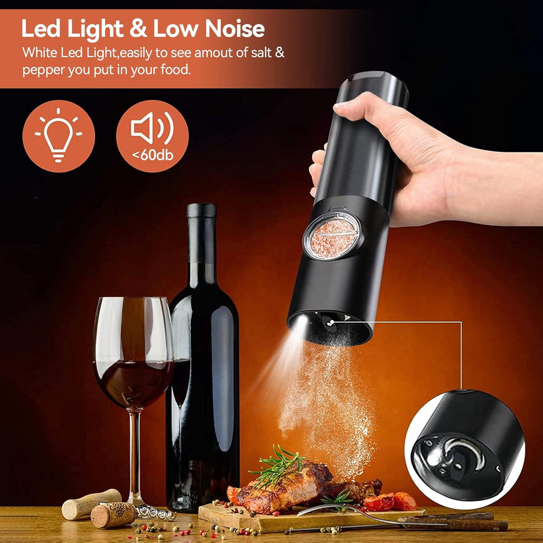 Electric spice grinder set, salt mill & pepper mill, rechargeable for consistent fresh seasoning in your kitchen.