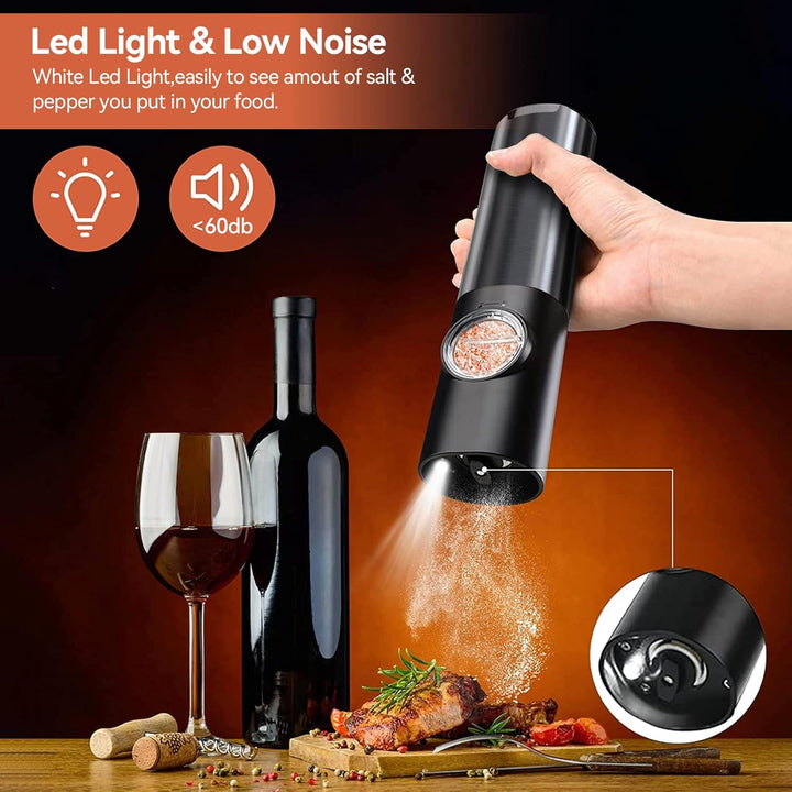 Electric spice grinder set, salt mill & pepper mill, rechargeable for consistent fresh seasoning in your kitchen.