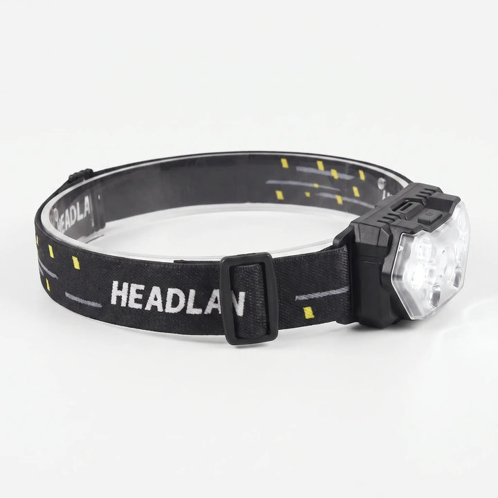 Compact rechargeable headlamp with motion sensor, perfect for camping, night hiking, or hands-free illumination.