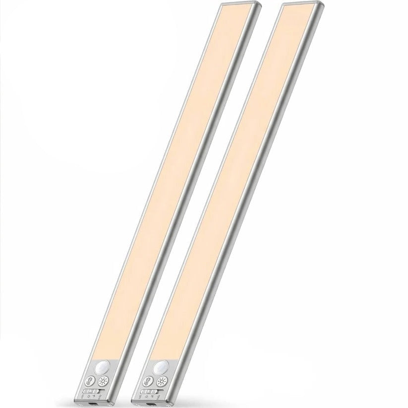 Smart kitchen lighting: Rechargeable LED motion sensor under cabinet lights, magnetic, dimmable.
