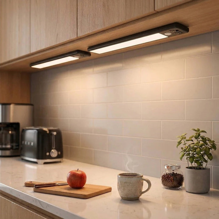 USB-C rechargeable LED utility lights (set of 2). Magnetic, motion sensor for smart lighting.