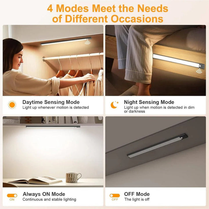 Magnetic motion sensor LED lighting for home organization. Rechargeable under cabinet & closet light.