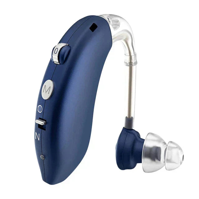 Unisex auditory device with universal fit. Discreet & comfortable rechargeable hearing aid.