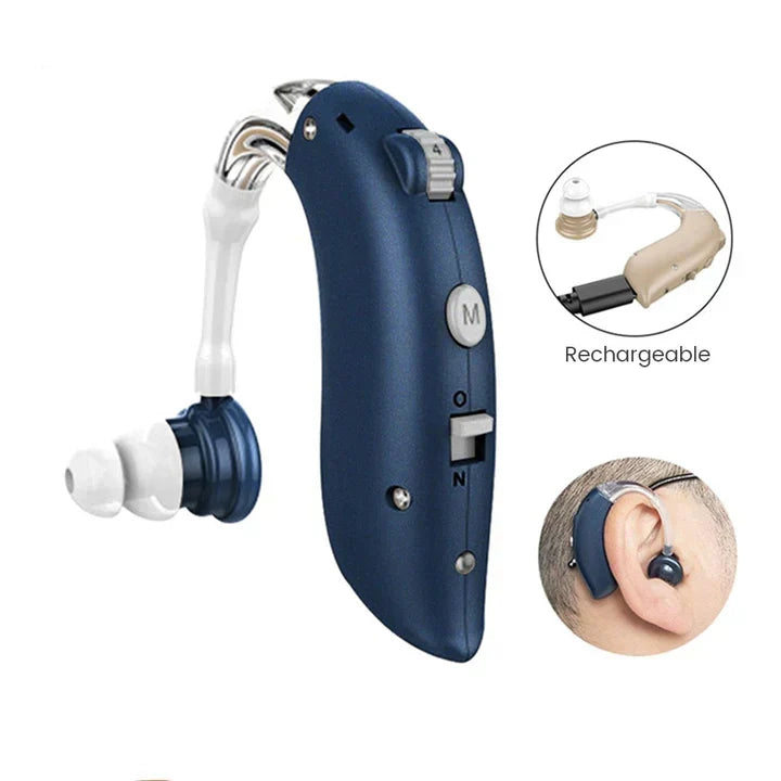 Easy-to-use rechargeable hearing aid with universal fit. Enjoy lasting, clear auditory support.