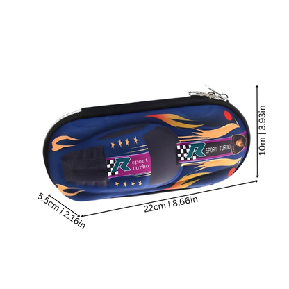 Blue 3D car pencil case, perfect stationery organizer for kids' school essentials.