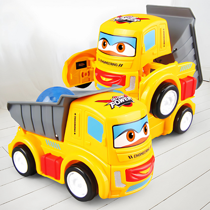 Red and blue interactive transforming robot truck toy, 2-in-1 vehicle for kids' imaginative play