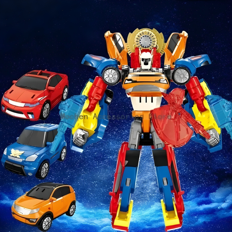 Red and blue kids' 3-in-1 transforming robot car jet toy in robot mode, perfect for creative play.