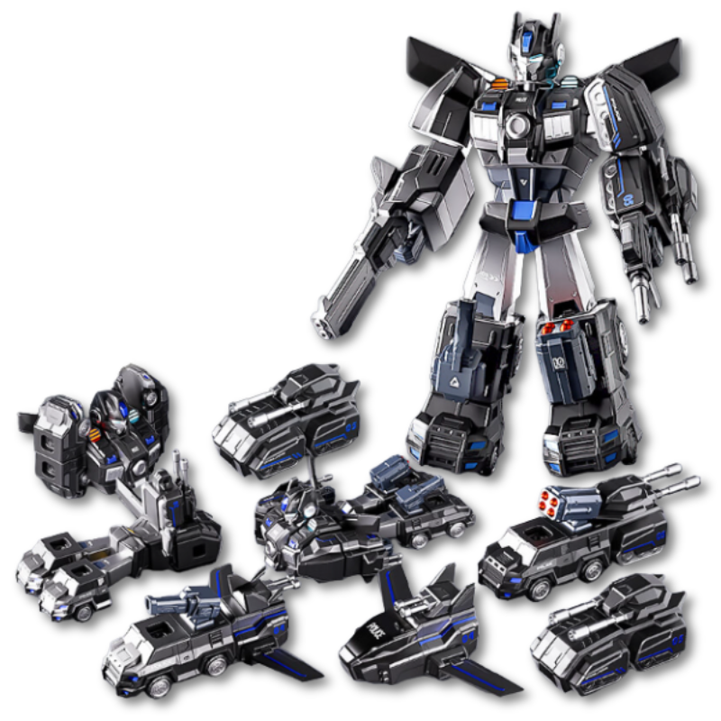 Dynamic action figure of a robot transforming into a car, perfect for educational and imaginative kids' play.