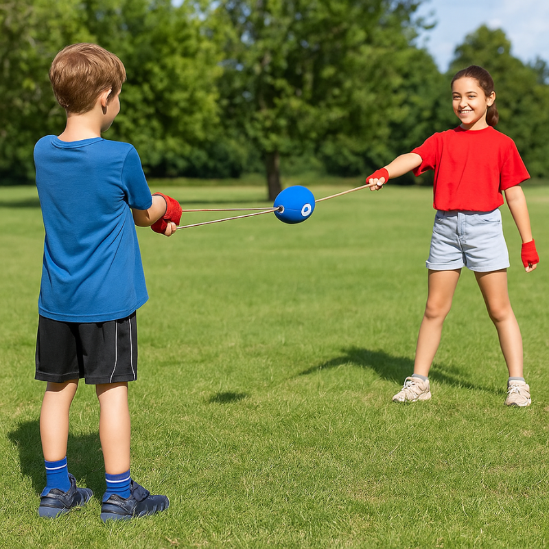 Red and blue pull-back racer car toy for kids, illustrating active outdoor play and coordination skills.
