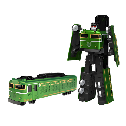 Dynamic shot of a robot transforming into a truck, showing articulated joints & bright colors, for kids 4-5+.