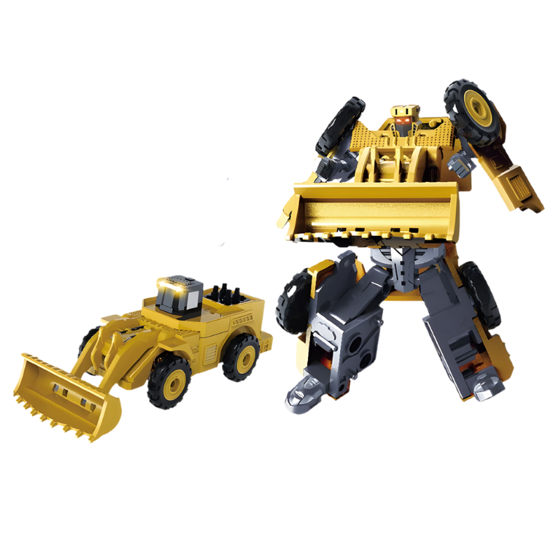 Child's hand holding a transforming robot toy mid-transformation, showcasing its versatile design.
