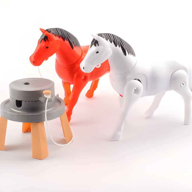Educational red and white running horse toy, perfect for children's games and motor skill development