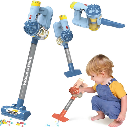 Red and white kids' pretend play vacuum cleaner toy, perfect for toddlers' motor skills development.
