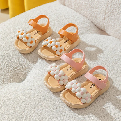 Pink breathable toddler sandals, anti-slip design for comfortable summer beach adventures.
