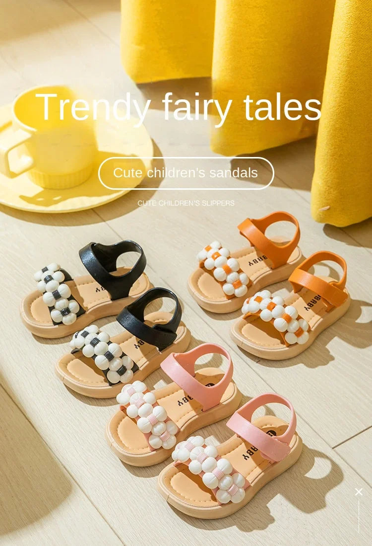 Orange girls' anti-slip beach sandals, breathable and perfect for summer outdoor play.