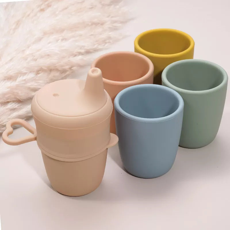 Spill proof baby food silicone snack cup, highlighting flexible, soft material
