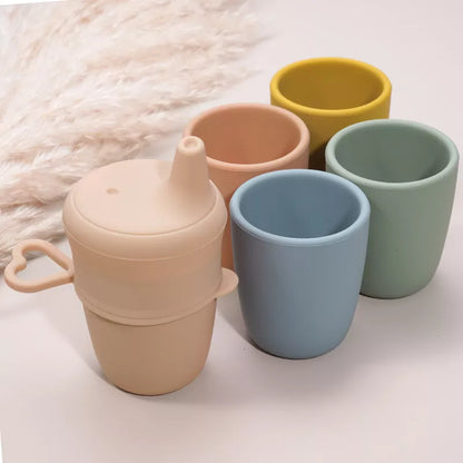 Spill proof baby food silicone snack cup, highlighting flexible, soft material
