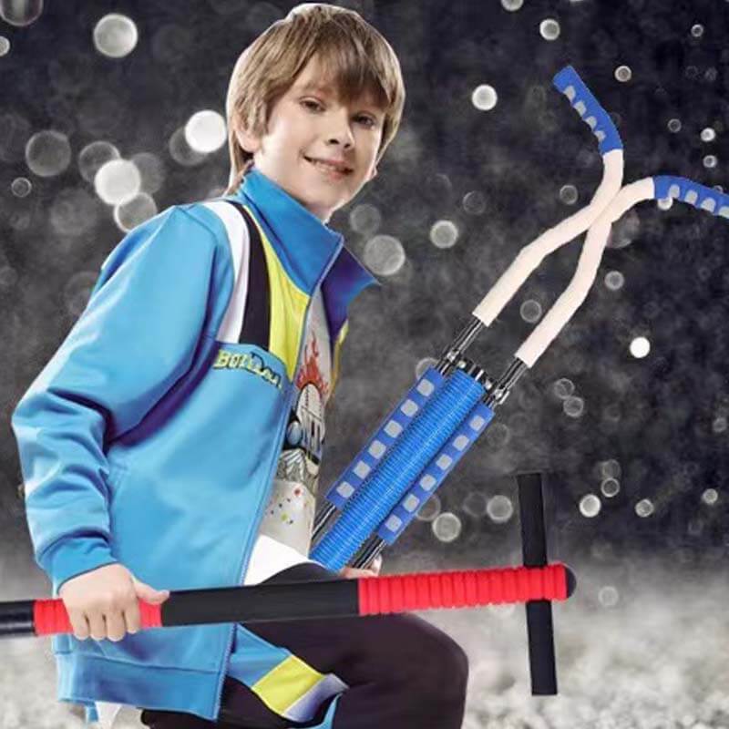 Red & black unisex kids pogo stick for ages 9+, promoting active outdoor play & balance.