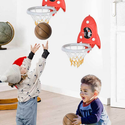 Red & blue kids' adjustable wall-mounted mini basketball hoop, perfect for indoor sports toy fun.