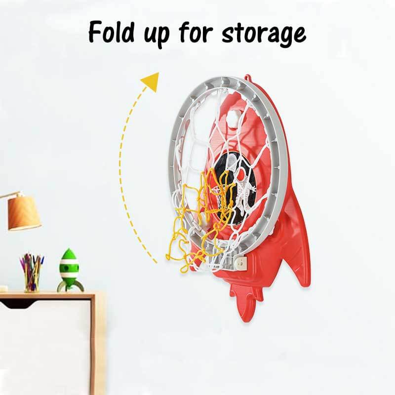 Wall-mounted kids' basketball hoop in red, white, & blue, an ideal sports toy for active children.